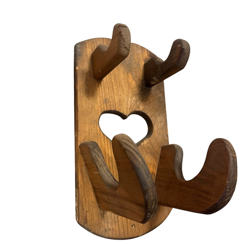 Vintage 90s Heart Wall Shelf Bathroom Iron Hair Dryer Organizer Oak Cottage Core